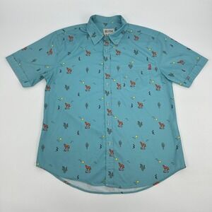 RSVLTS Mojave Shirt Mens L Turquoise Desert Wolf Print Short Sleeve Button Up